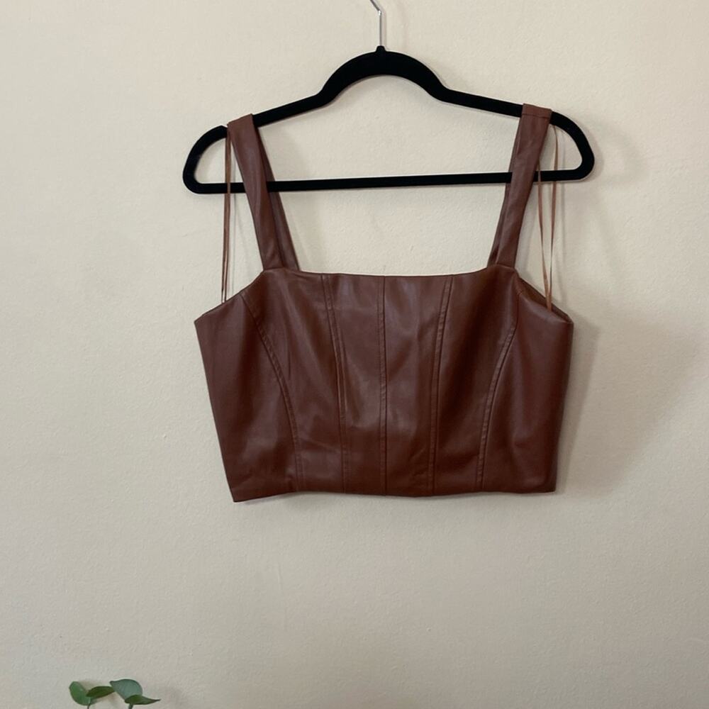 Brown Vegan Leather Crop Top Corset Bustier Tank Jason Wu Medium Zip Back New